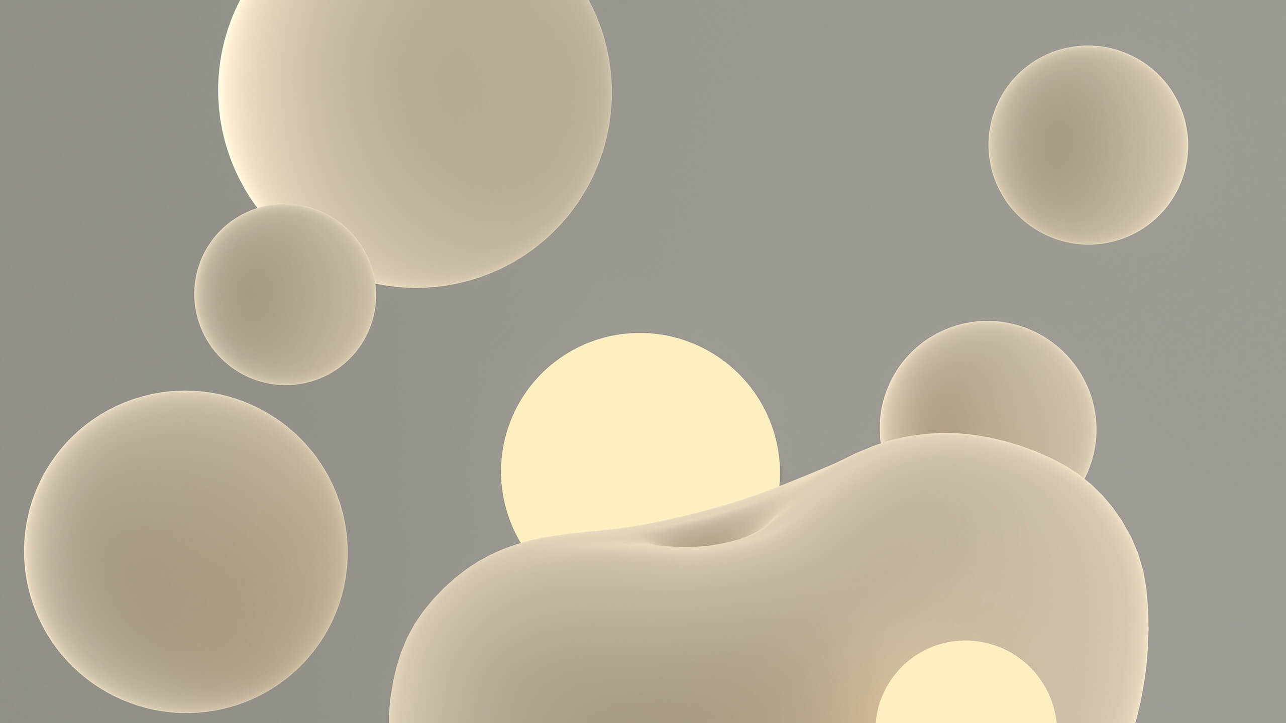 Schwebende, beige Partikel auf blauem Grund